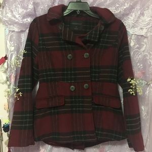 NWOT Plaid Double Breasted Button Up Pea Coat